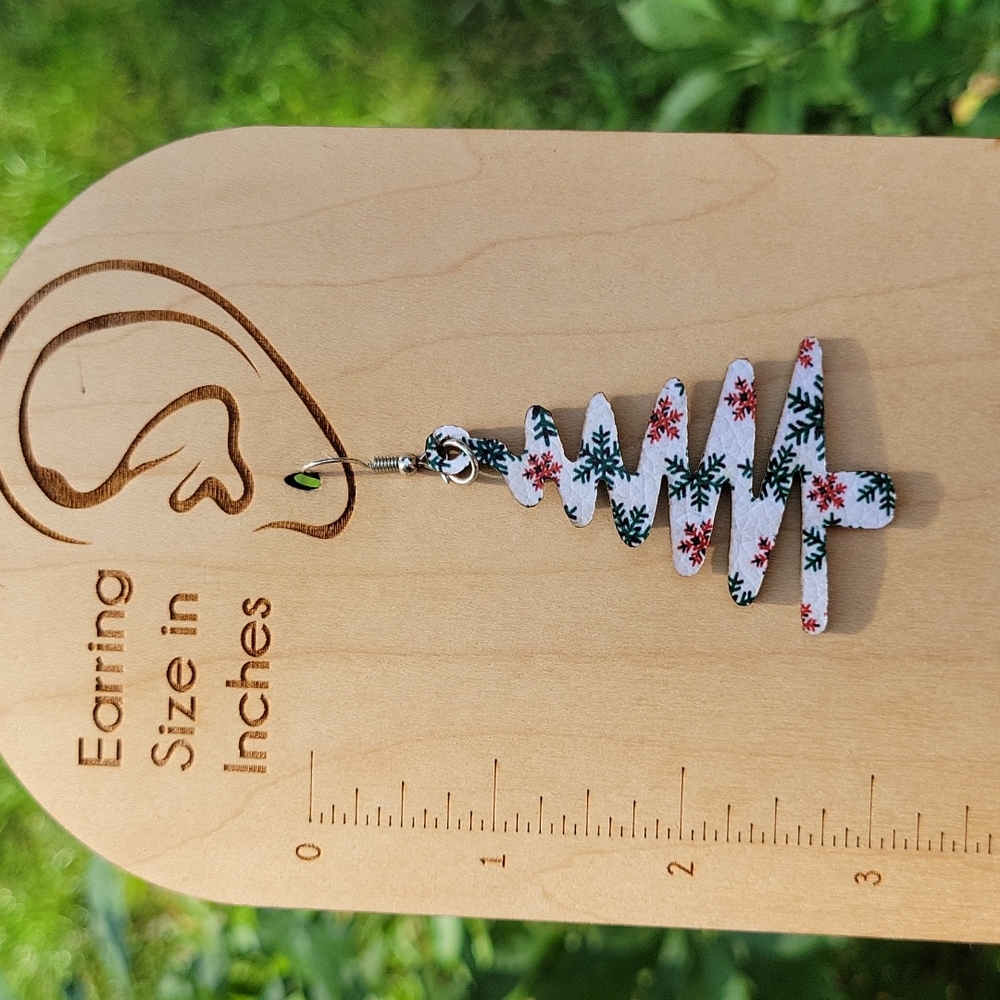 🔥LAST PAIR🔥 Holiday Tree Vegan Leather Drop Earrings - Picture 5 of 7